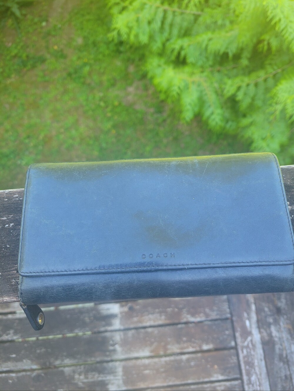Coach Black Leather Tri-fold Zip Wallet